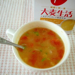 大麦ポタージュ　コーンのトマトブロッコリースープ